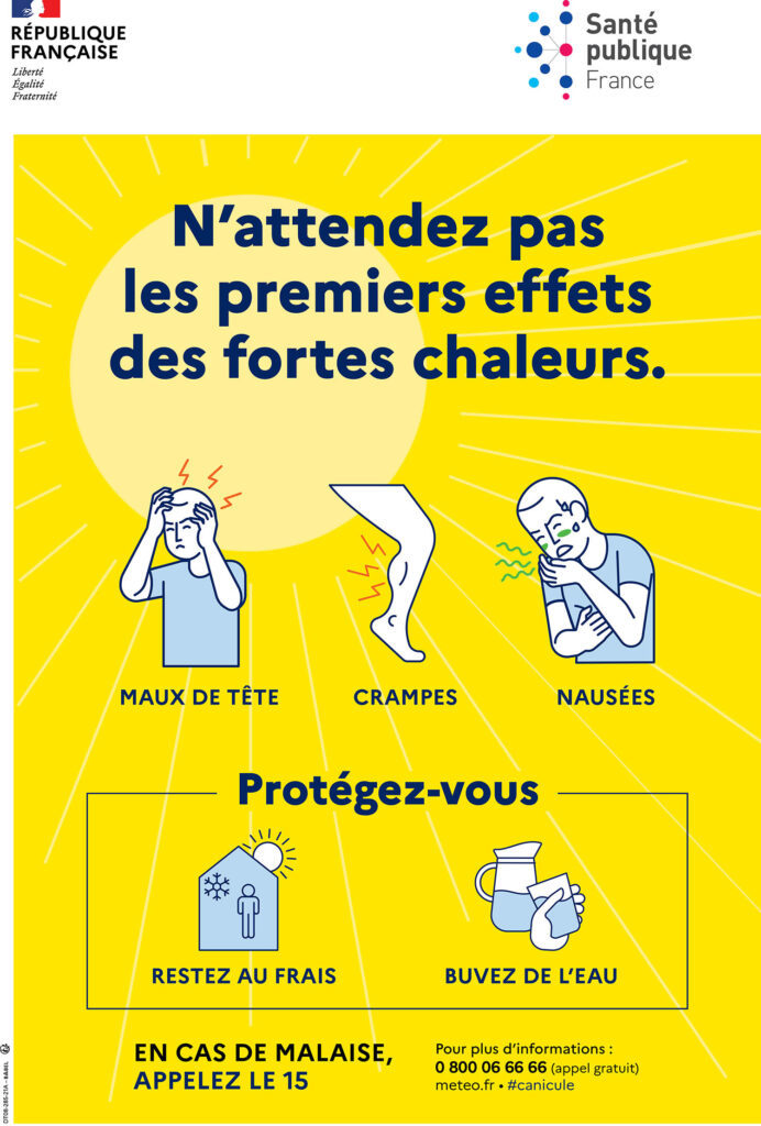 Cette affiche indique les gestes à adopter dans les transports, en cas de canicule.