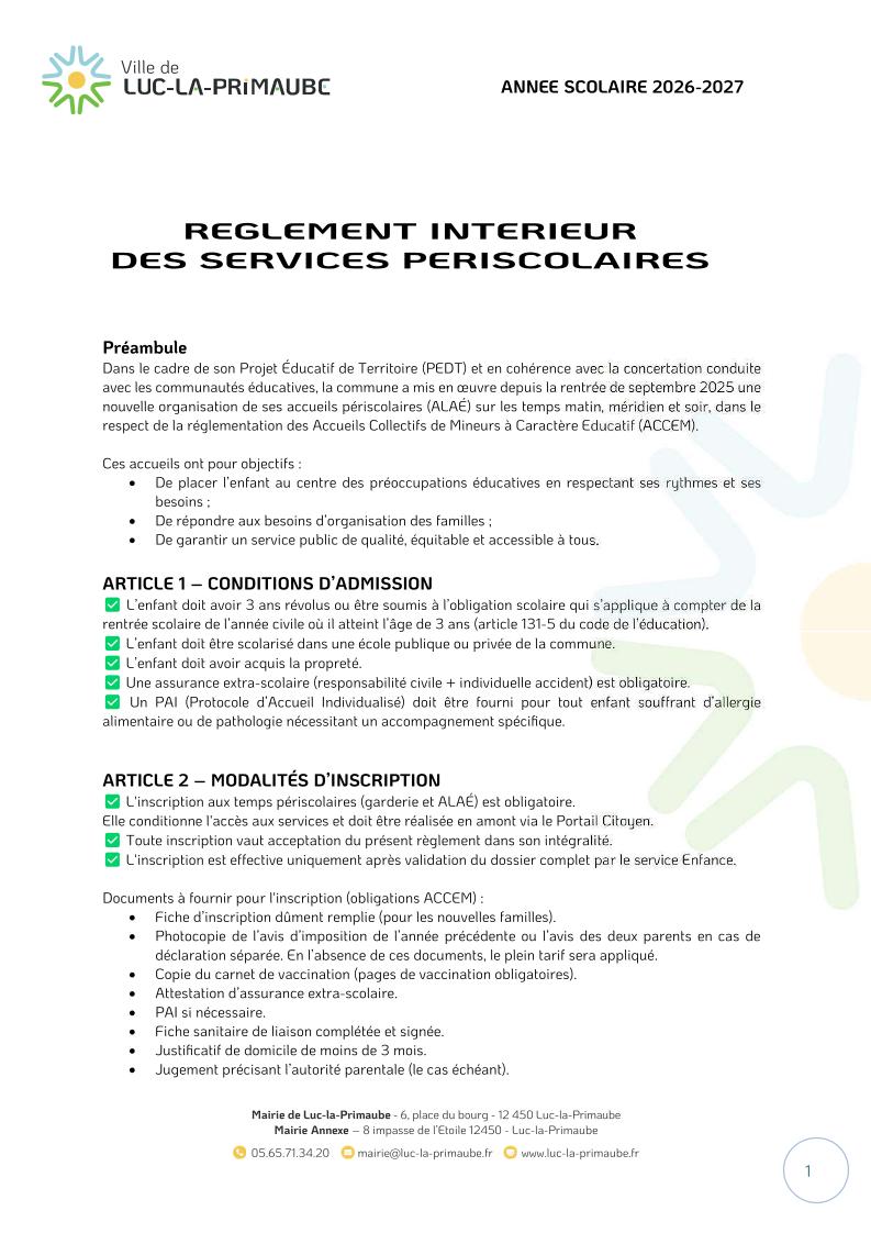 Réglement intérieur